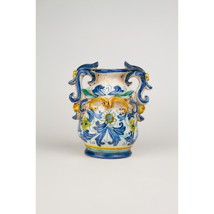 Vaso  in ceramica di Caltagirone H16 cm con applicazioni