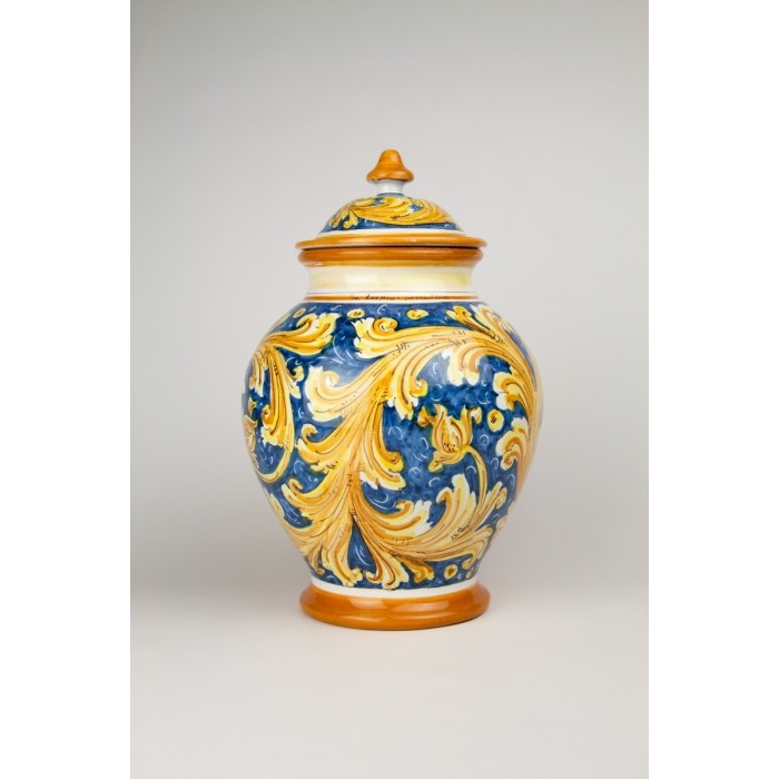 Vaso con coperchio in ceramica di Caltagirone H16 cm