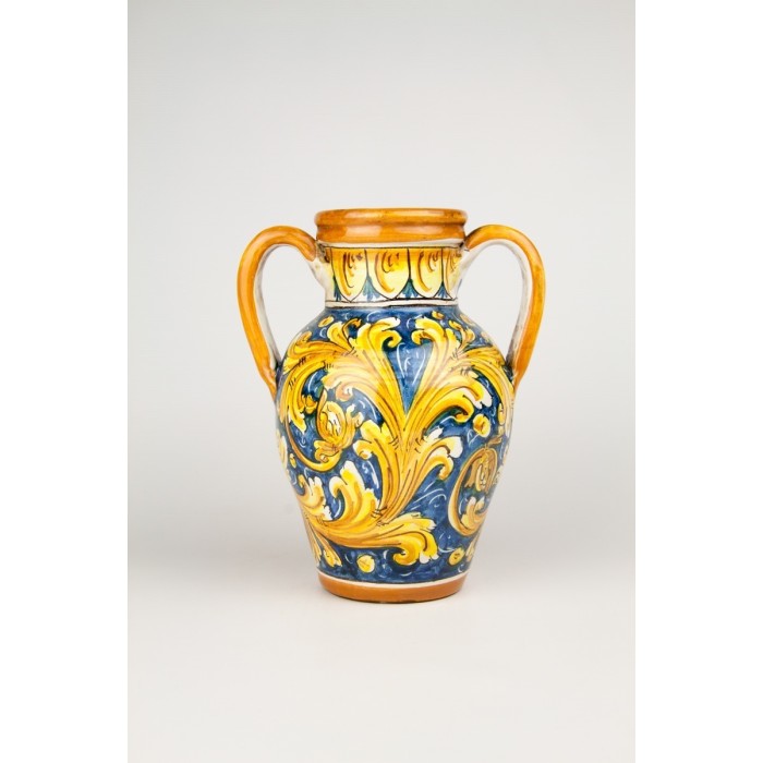 Vaso quartara con manici in ceramica di Caltagirone H24 cm